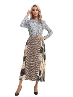 Mixed Print Pleated Midi Skirt – Flowy & Eye-Catching Statement Piece