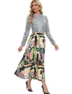 Colorful Print Pleated Midi Skirt – Stylish, Flowy & Eye-Catching