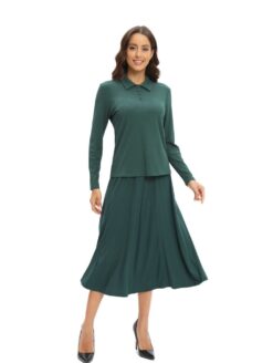 Green Polo Shirt & Skirt Set – Casual Jersey Co-ord for Women