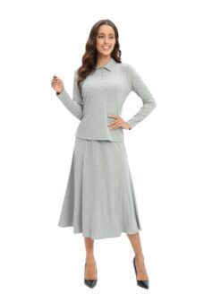 Grey Polo Shirt & Skirt Set – Soft Jersey Co-ord for Women