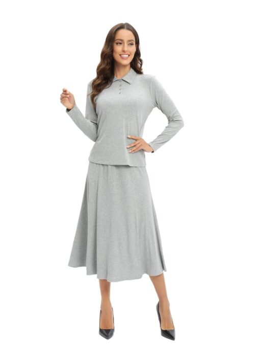 Grey Polo Shirt & Skirt Set – Soft Jersey Co-ord for Women
