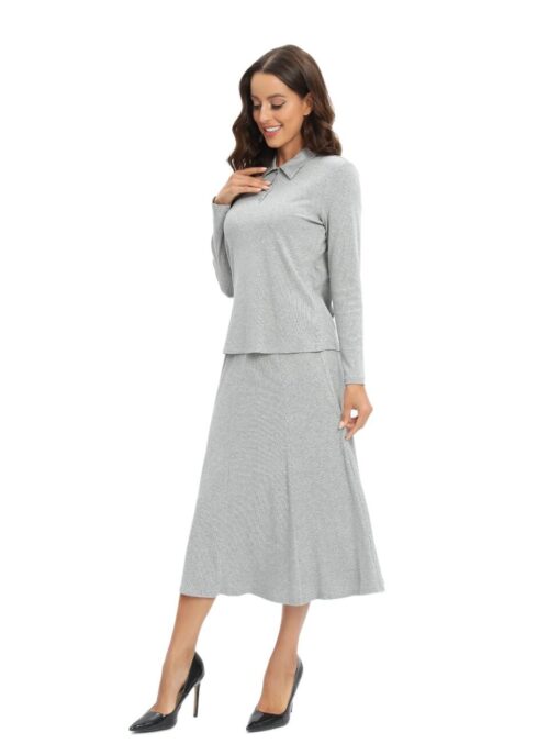 Grey Polo Shirt & Skirt Set – Soft Jersey Co-ord for Women - Image 3
