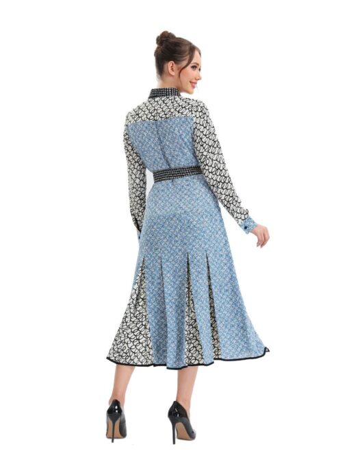 Sky Blue Pleated Midi Dress – Elegant Fit with Waist Tie - Image 2