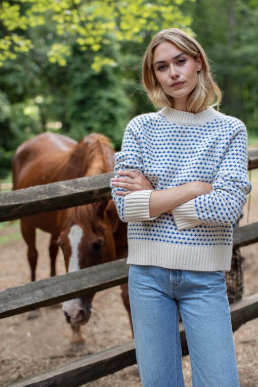 Lodge Sweater - Ivory/Tidal Blue Birdseye