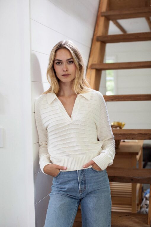 Mini Cable Polo Sweater - Ivory - Image 2