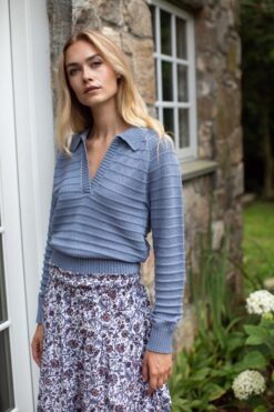Mini Cable Polo Sweater - Indigo