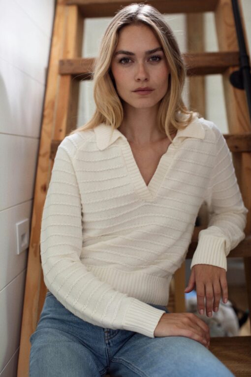 Mini Cable Polo Sweater - Ivory