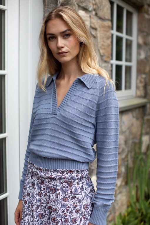 Mini Cable Polo Sweater - Indigo - Image 3