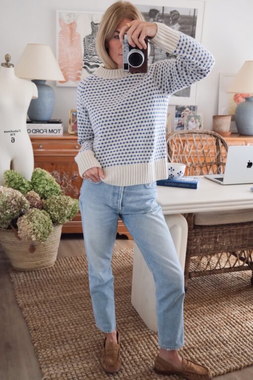 Lodge Sweater - Ivory/Tidal Blue Birdseye - Image 2